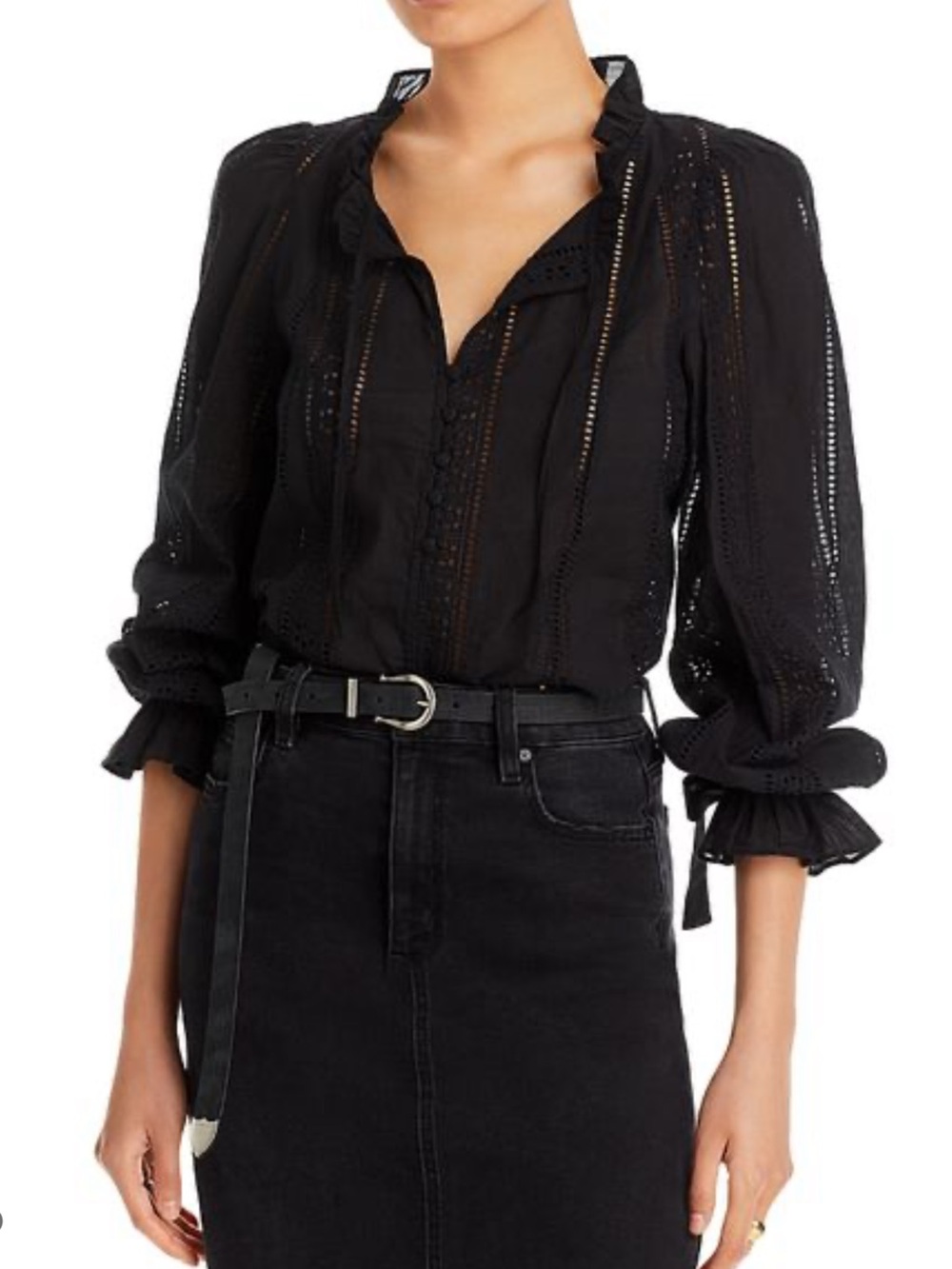 Aqua cotton lace inset blouse